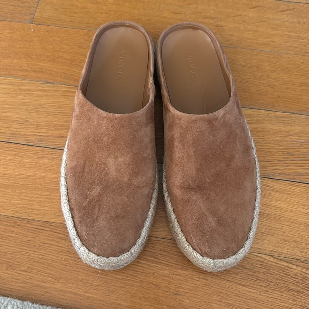 VINCE ULLA TAN SUEDE ESPADRILLE MULE PLATFORM SHOES SLIDE 9